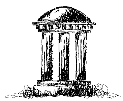 A drawing of an old building with columns